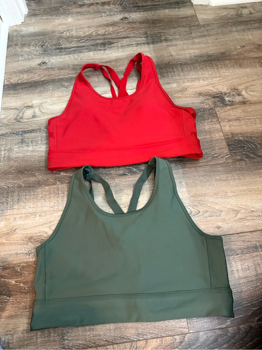 DSG Strappy Sports Bras - Red & Olive Green